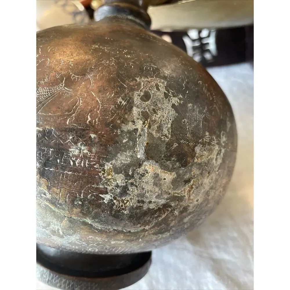 Antique Hindu Religious Holy Water Pot Deity God Engraved